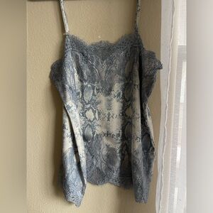 Vici Storia Lace Trim Snake Print Cami Top - Steel Blue in M
